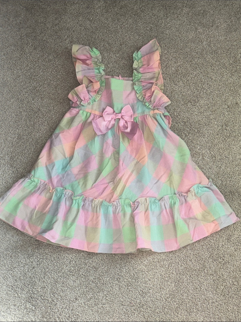 Bonnie Jean Pastel Plaid Ruffle Dress in Pink, Mint & Lavender